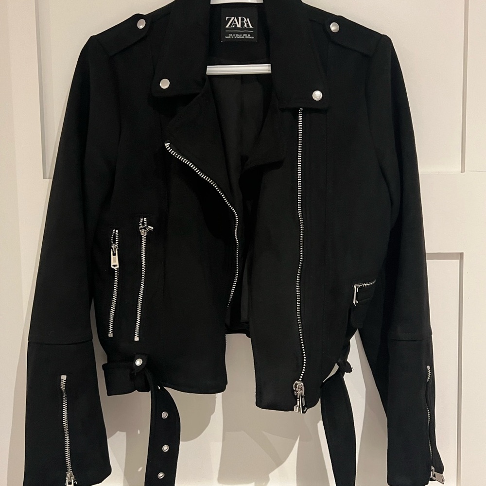 Zara Women's Black Suede Jacket with Silver Accents